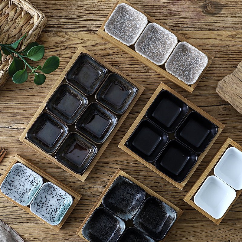 Ceramic Serving Plates with Bamboo Tray – A3