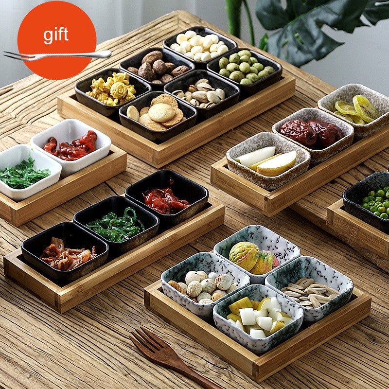 Ceramic Serving Plates with Bamboo Tray – A2