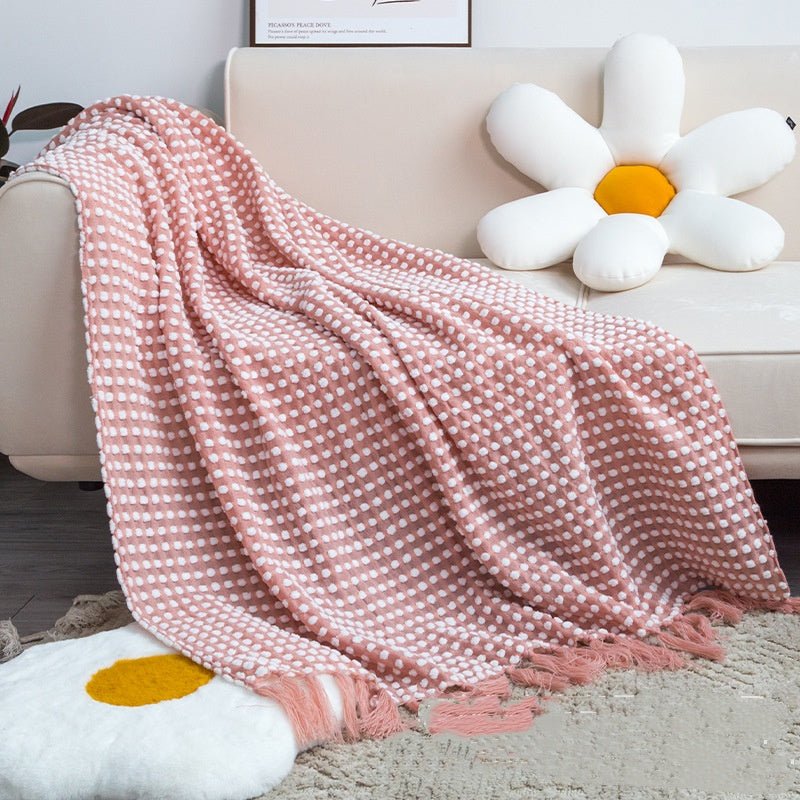 Chenille Knit Throw Blanket – Beige, 127x220 Including Tassels