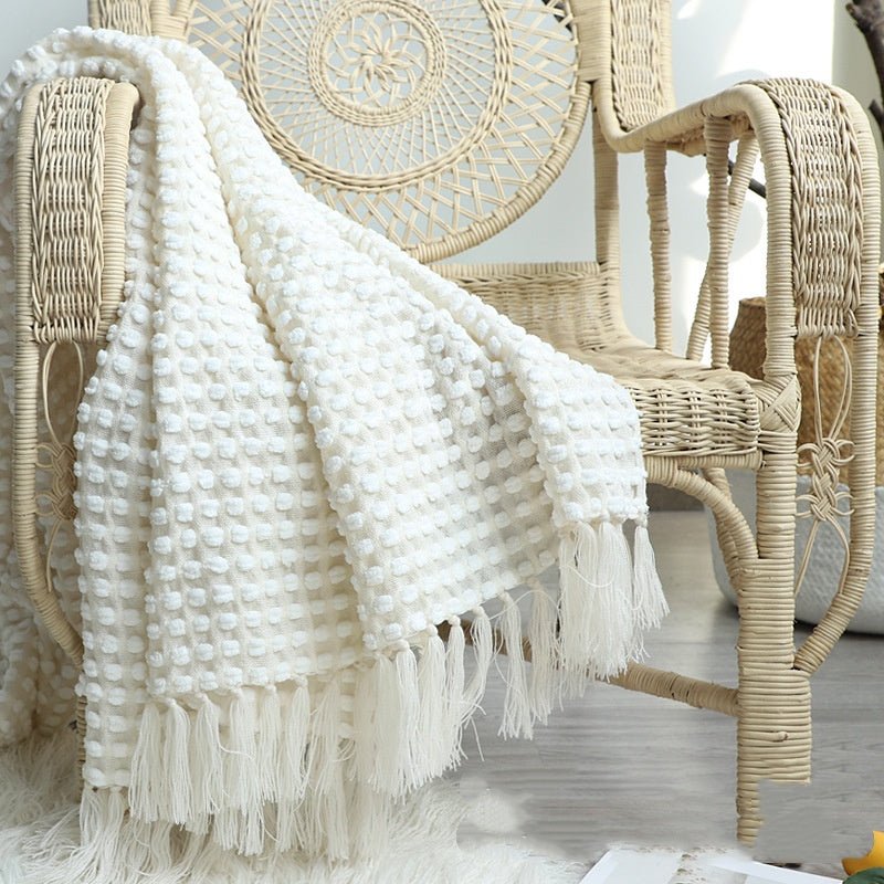 Chenille Knit Throw Blanket – Beige, 127x170 Including Tassels
